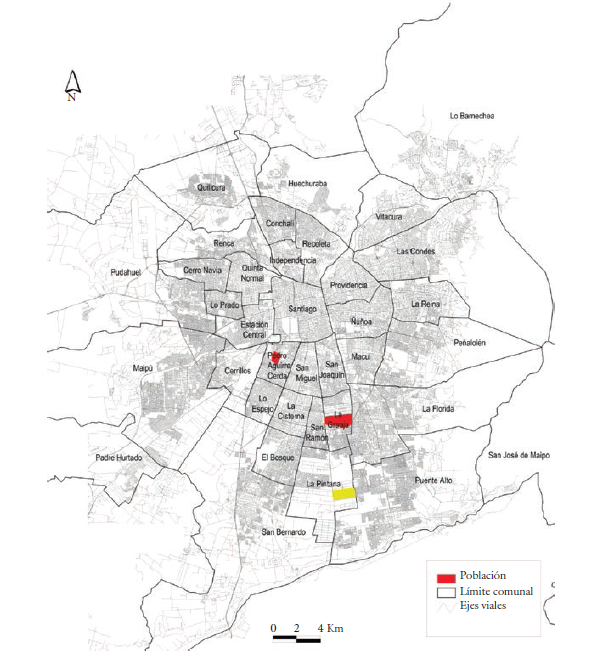 Plano del Gran Santiago con
ubicación de las poblaciones