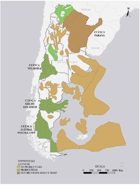 Localización de cuencas y
formaciones sedimentarias con recursos shale
analizadas por la EIA, 2013