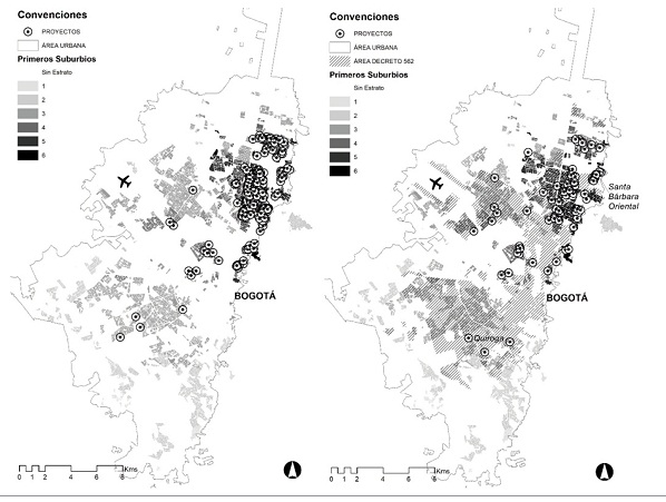 Localización de proyectos y estratificación en los primeros suburbios de Bogotá. Antes y en la vigencia del Decreto 562