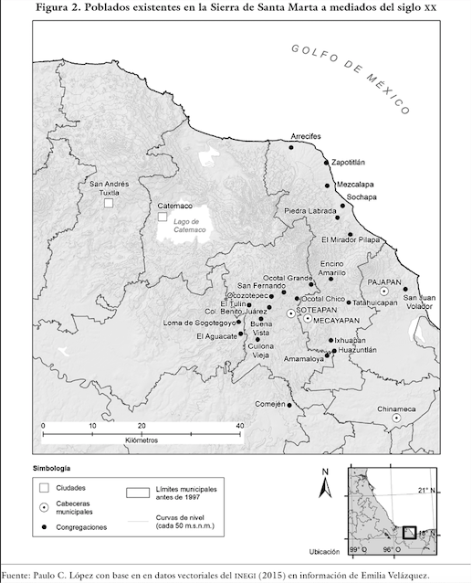 Poblados existentes en la Sierra de Santa Marta a mediados del siglo xx