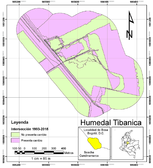 
Intersección de coberturas del humedal Tibanica años 1993-2015
