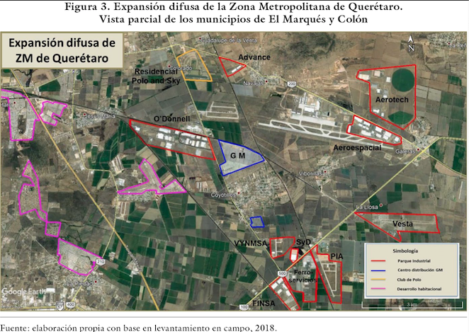 Expansión difusa de la Zona Metropolitana de Querétaro. Vista parcial de los municipios de El Marqués y Colón