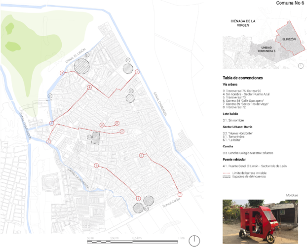 Barreras Invisibles: Nodos Delincuenciales. Cartografía de síntesis construida con base en las cartografías participativas