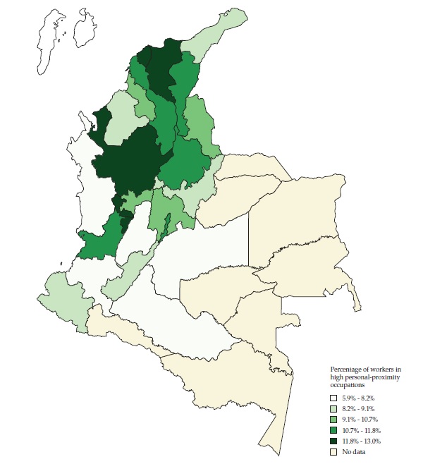 Share of workers in high personal-proximity occupations by region