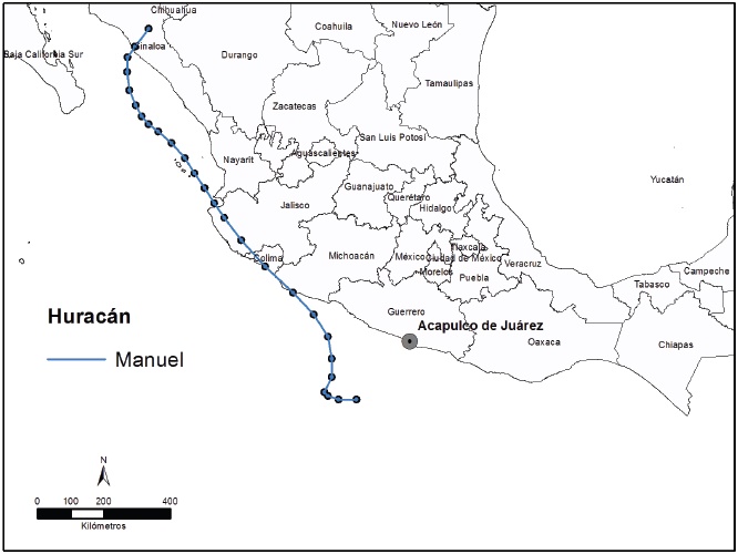 Trayectoria de la tormenta
Manuel, 2013