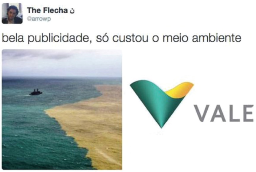 Imagem do mar e do logotipo da empresa Vale do Rio Doce