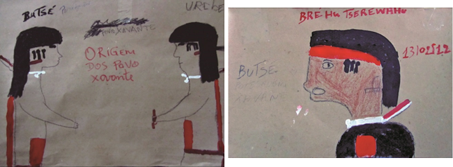 Carteles
con dibujos de los ancestros con la pintura corporal danhanapré (izquierda) y con la
pintura corporal dauhö (derecha)