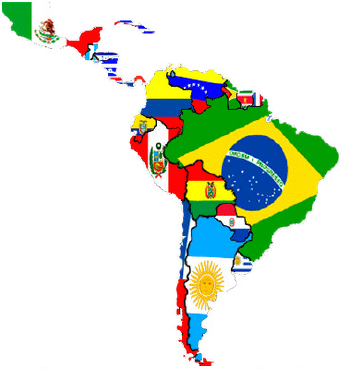 Mapa de América Latina y el Caribe y sus banderas