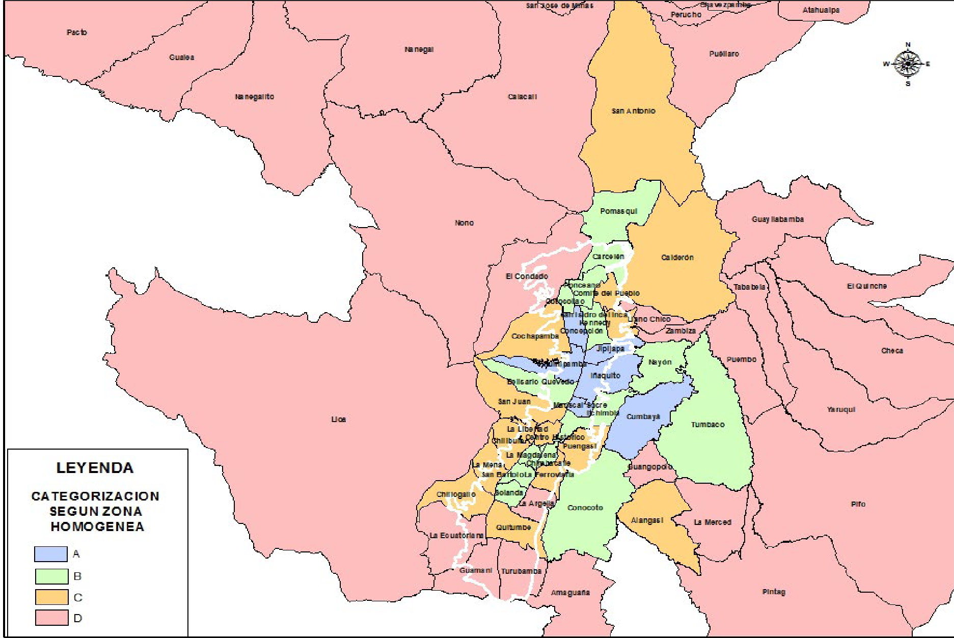 Distribución del área del DMQ, según Zona Homogénea, 2013