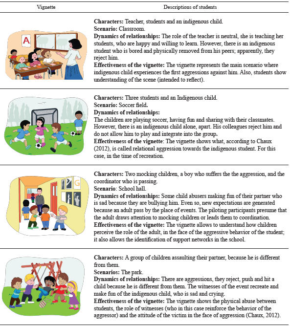 Final version of the vignettes and descriptions of the students during the piloting 
